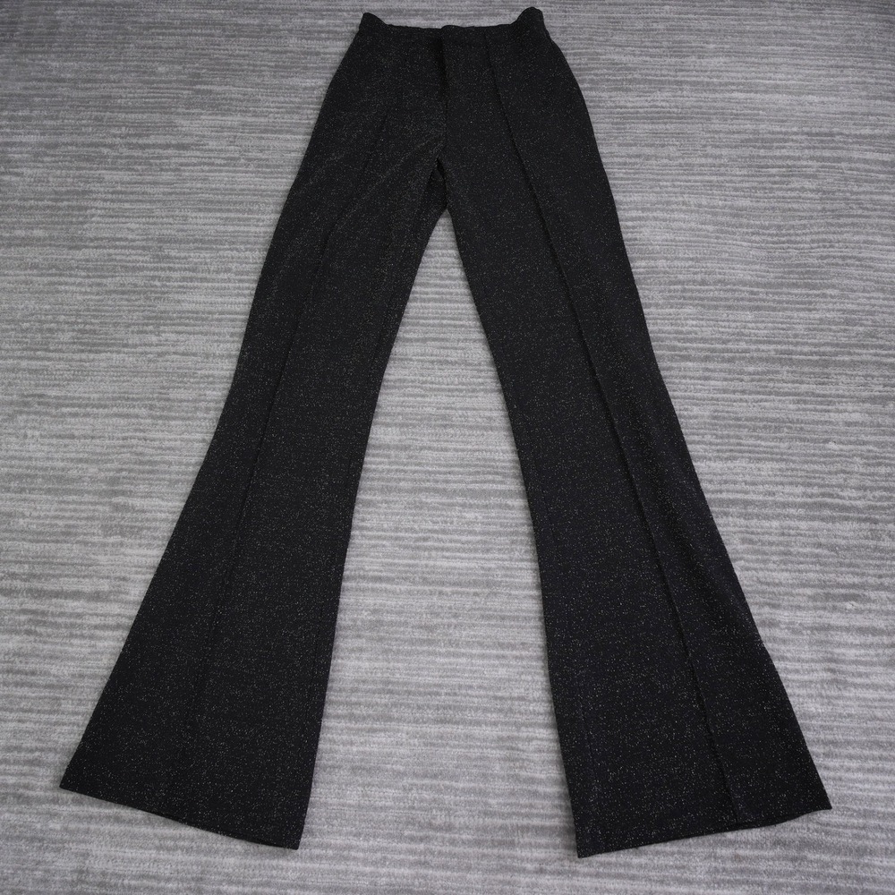 Alloy Apparel Womens Black Glitter Flare Pants Metallic High Waist Medium
